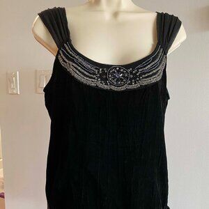 BCBGMAXAZRIA Black Beaded Velvet Top • Size Small • Embellished Sequin Chiffon S